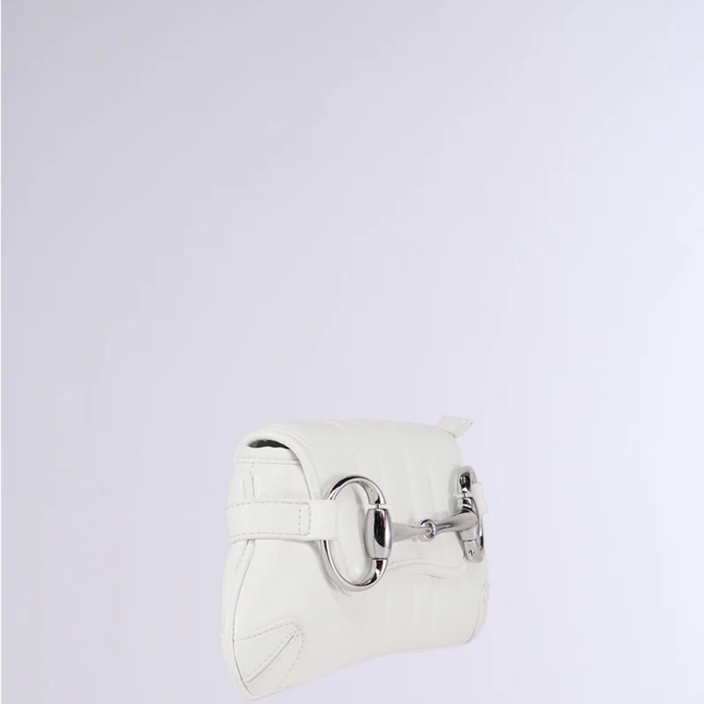 Chic White Leather Clutch with Silver Accents